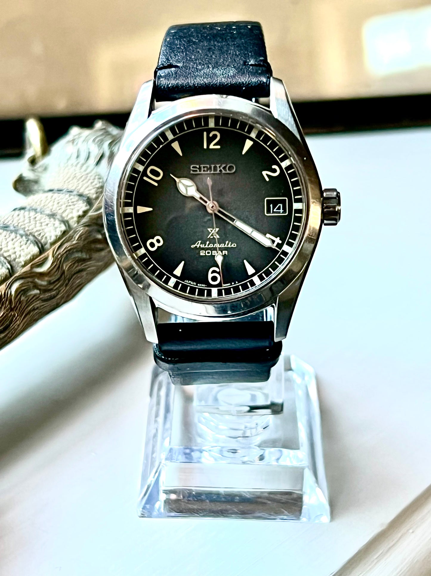 Seiko Prospex Alpinist SPB159 Black Dial 38mm Steel Leather Automatic Mens Watch